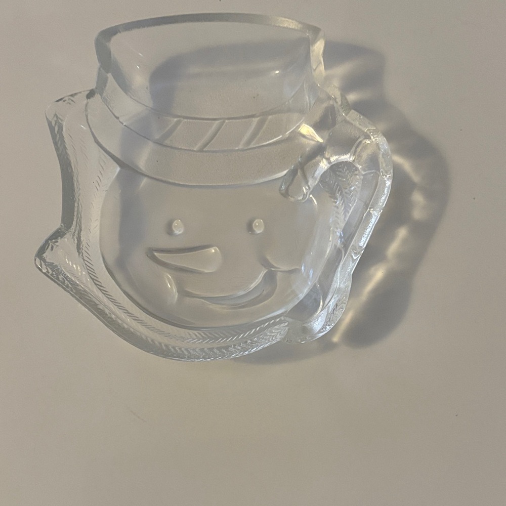 Macy's Clear Glass Snowman Candy Dish